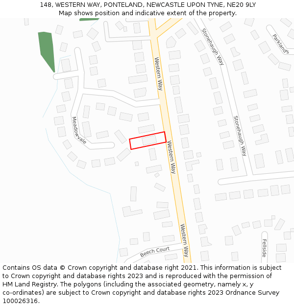 148, WESTERN WAY, PONTELAND, NEWCASTLE UPON TYNE, NE20 9LY: Location map and indicative extent of plot