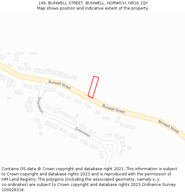 149, BUNWELL STREET, BUNWELL, NORWICH, NR16 1QY: Location map and indicative extent of plot