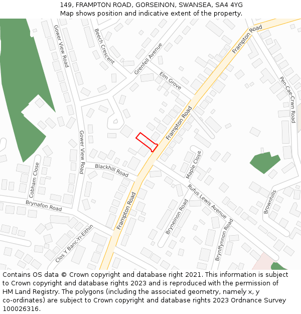 149, FRAMPTON ROAD, GORSEINON, SWANSEA, SA4 4YG: Location map and indicative extent of plot