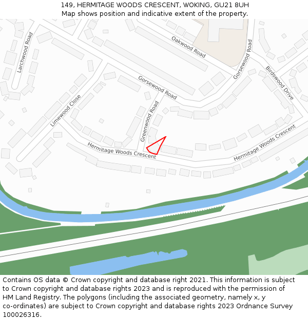 149, HERMITAGE WOODS CRESCENT, WOKING, GU21 8UH: Location map and indicative extent of plot