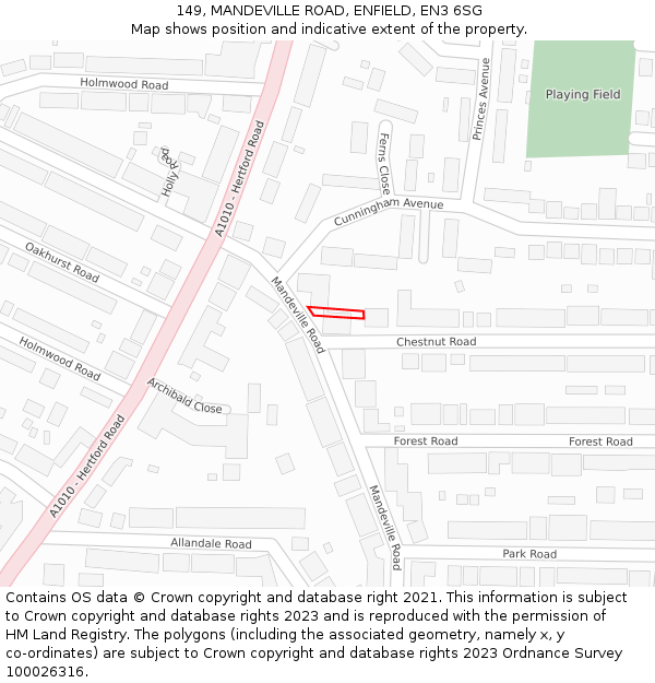 149, MANDEVILLE ROAD, ENFIELD, EN3 6SG: Location map and indicative extent of plot