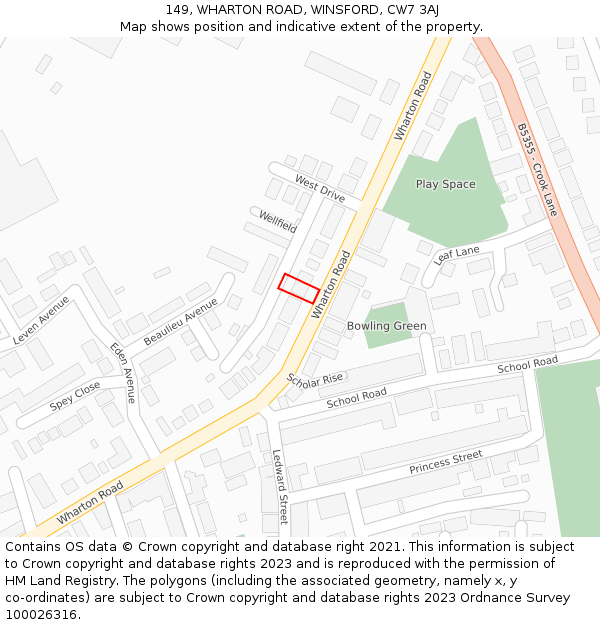 149, WHARTON ROAD, WINSFORD, CW7 3AJ: Location map and indicative extent of plot