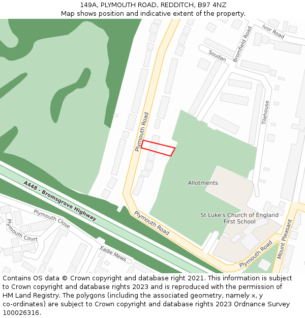 149A, PLYMOUTH ROAD, REDDITCH, B97 4NZ: Location map and indicative extent of plot