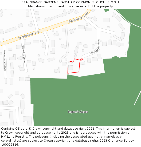 14A, GRANGE GARDENS, FARNHAM COMMON, SLOUGH, SL2 3HL: Location map and indicative extent of plot