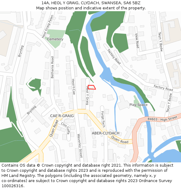 14A, HEOL Y GRAIG, CLYDACH, SWANSEA, SA6 5BZ: Location map and indicative extent of plot