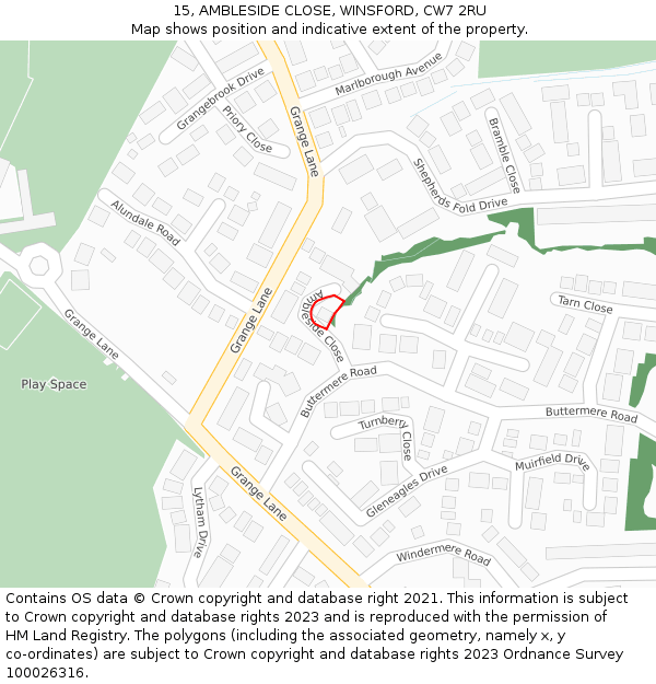 15, AMBLESIDE CLOSE, WINSFORD, CW7 2RU: Location map and indicative extent of plot