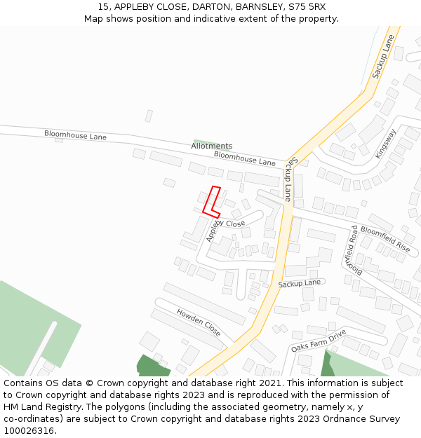 15, APPLEBY CLOSE, DARTON, BARNSLEY, S75 5RX: Location map and indicative extent of plot