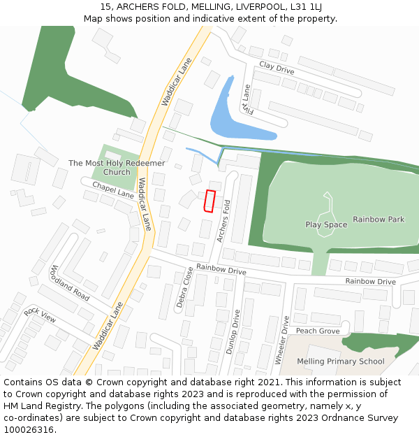 15, ARCHERS FOLD, MELLING, LIVERPOOL, L31 1LJ: Location map and indicative extent of plot