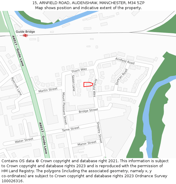 15, ARNFIELD ROAD, AUDENSHAW, MANCHESTER, M34 5ZP: Location map and indicative extent of plot