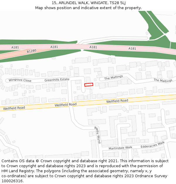 15, ARUNDEL WALK, WINGATE, TS28 5LJ: Location map and indicative extent of plot