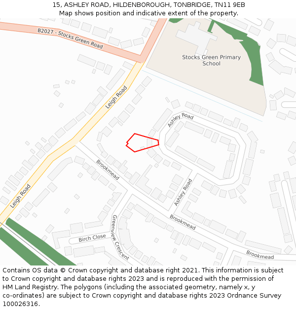15, ASHLEY ROAD, HILDENBOROUGH, TONBRIDGE, TN11 9EB: Location map and indicative extent of plot