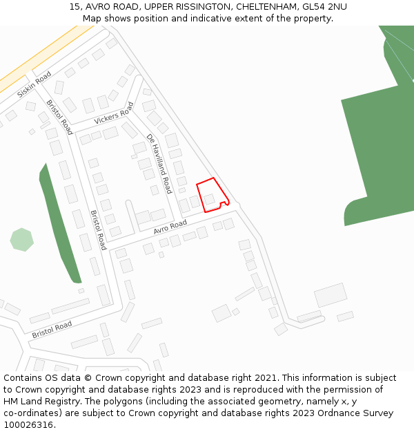 15, AVRO ROAD, UPPER RISSINGTON, CHELTENHAM, GL54 2NU: Location map and indicative extent of plot