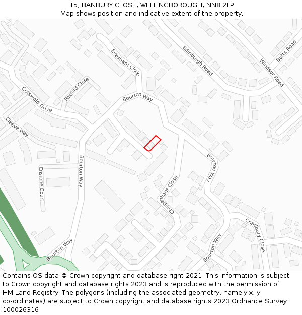 15, BANBURY CLOSE, WELLINGBOROUGH, NN8 2LP: Location map and indicative extent of plot