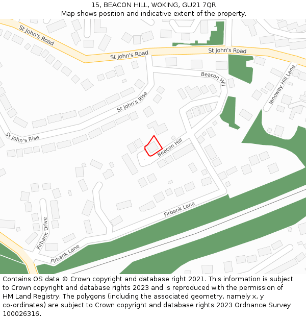 15, BEACON HILL, WOKING, GU21 7QR: Location map and indicative extent of plot