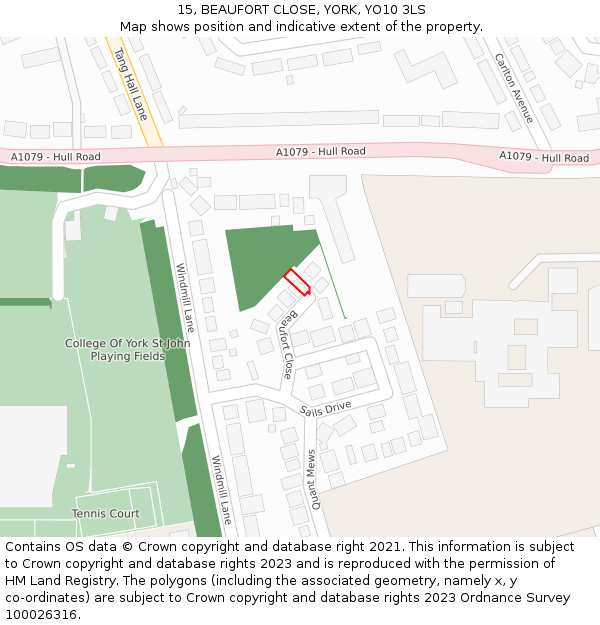 15, BEAUFORT CLOSE, YORK, YO10 3LS: Location map and indicative extent of plot