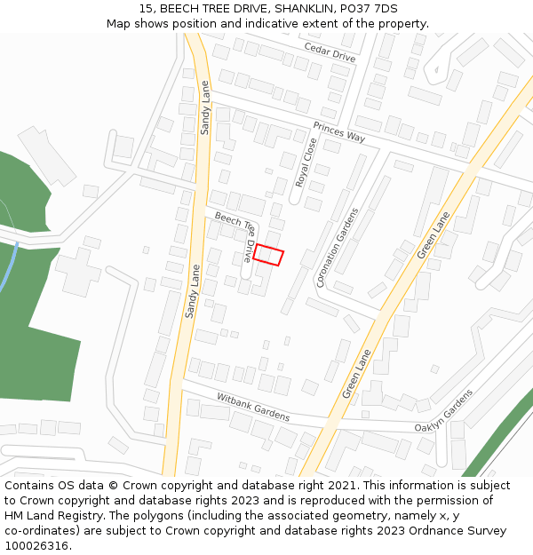 15, BEECH TREE DRIVE, SHANKLIN, PO37 7DS: Location map and indicative extent of plot