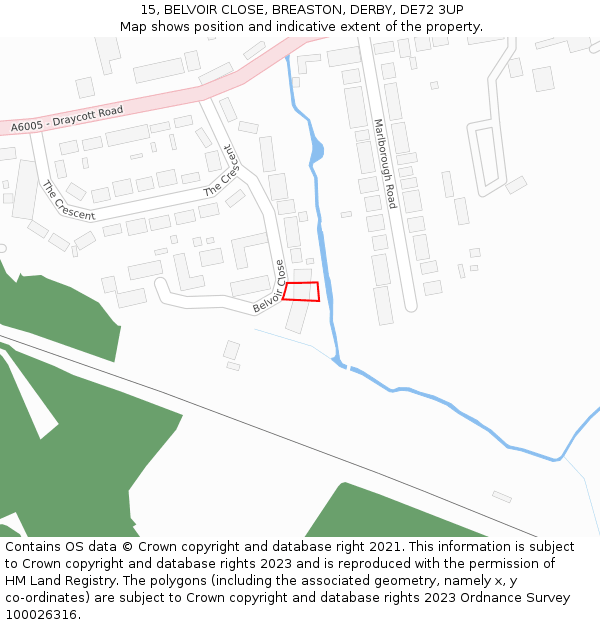 15, BELVOIR CLOSE, BREASTON, DERBY, DE72 3UP: Location map and indicative extent of plot