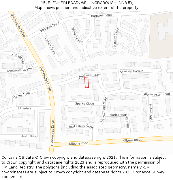 15, BLENHEIM ROAD, WELLINGBOROUGH, NN8 5YJ: Location map and indicative extent of plot