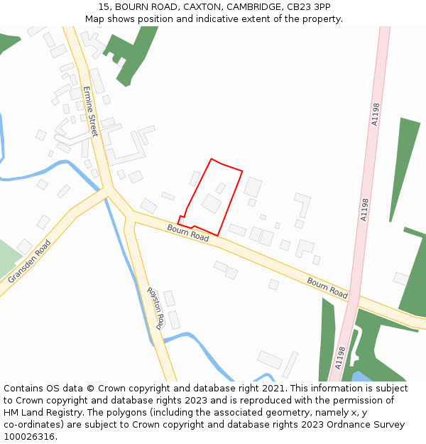15, BOURN ROAD, CAXTON, CAMBRIDGE, CB23 3PP: Location map and indicative extent of plot