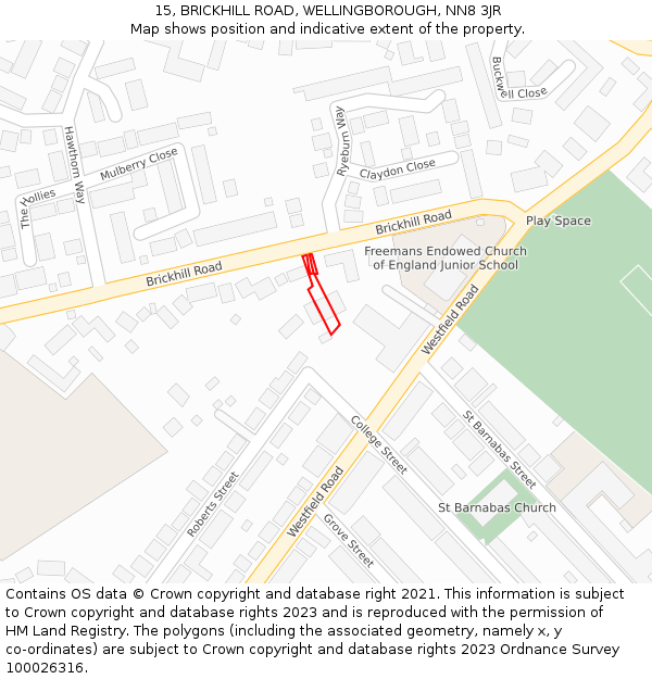 15, BRICKHILL ROAD, WELLINGBOROUGH, NN8 3JR: Location map and indicative extent of plot