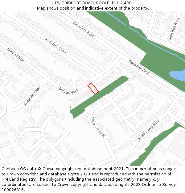 15, BRIDPORT ROAD, POOLE, BH12 4BR: Location map and indicative extent of plot