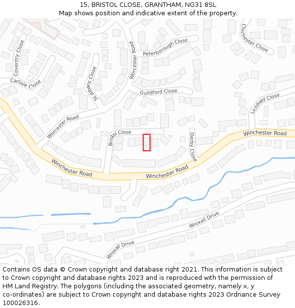 15, BRISTOL CLOSE, GRANTHAM, NG31 8SL: Location map and indicative extent of plot