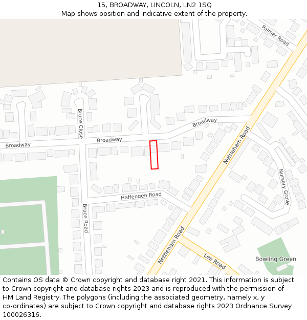 15, BROADWAY, LINCOLN, LN2 1SQ: Location map and indicative extent of plot