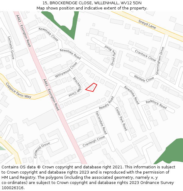 15, BROCKERIDGE CLOSE, WILLENHALL, WV12 5DN: Location map and indicative extent of plot