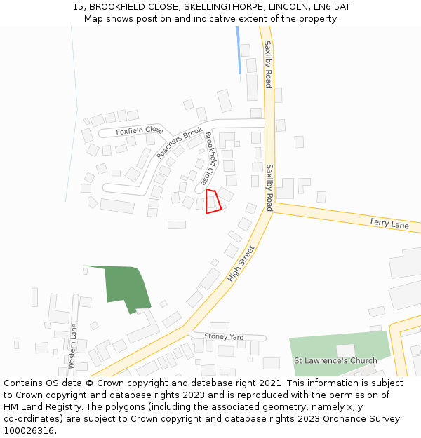 15, BROOKFIELD CLOSE, SKELLINGTHORPE, LINCOLN, LN6 5AT: Location map and indicative extent of plot