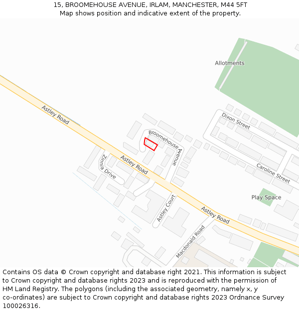 15, BROOMEHOUSE AVENUE, IRLAM, MANCHESTER, M44 5FT: Location map and indicative extent of plot