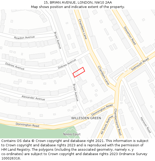 15, BRYAN AVENUE, LONDON, NW10 2AA: Location map and indicative extent of plot