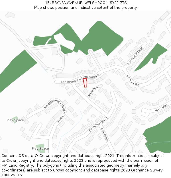 15, BRYNFA AVENUE, WELSHPOOL, SY21 7TS: Location map and indicative extent of plot