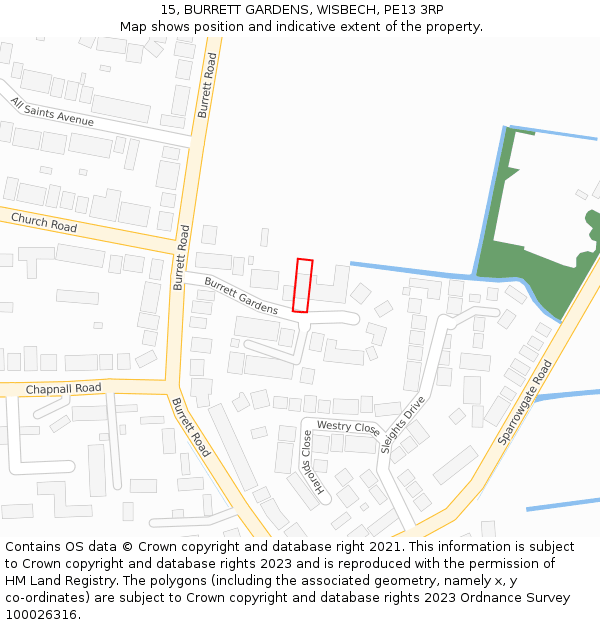 15, BURRETT GARDENS, WISBECH, PE13 3RP: Location map and indicative extent of plot