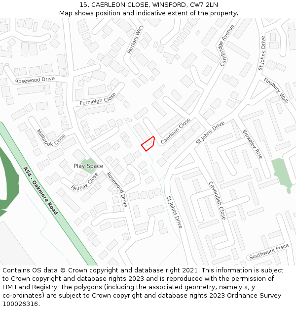 15, CAERLEON CLOSE, WINSFORD, CW7 2LN: Location map and indicative extent of plot