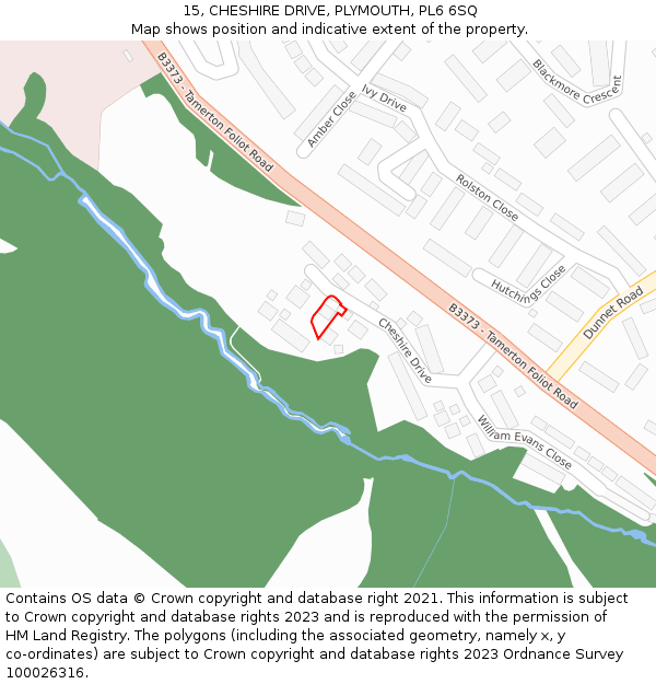 15, CHESHIRE DRIVE, PLYMOUTH, PL6 6SQ: Location map and indicative extent of plot