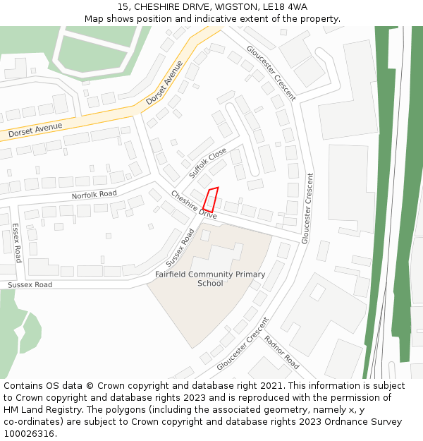 15, CHESHIRE DRIVE, WIGSTON, LE18 4WA: Location map and indicative extent of plot