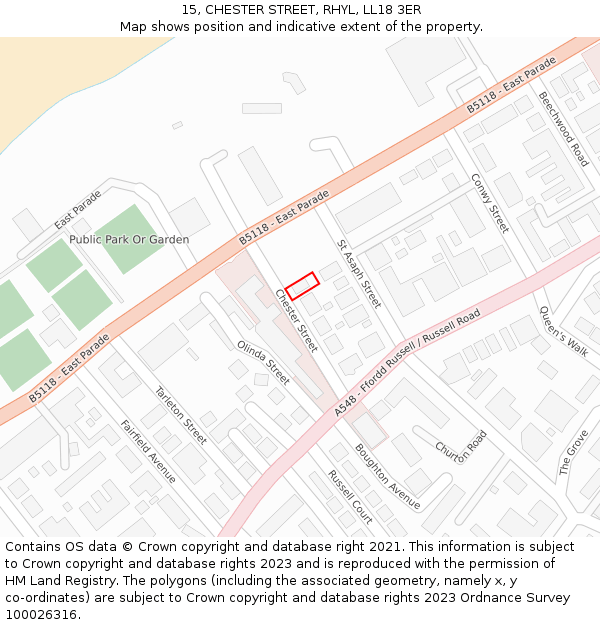 15, CHESTER STREET, RHYL, LL18 3ER: Location map and indicative extent of plot