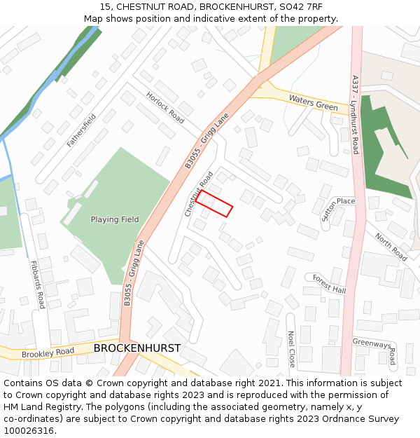15, CHESTNUT ROAD, BROCKENHURST, SO42 7RF: Location map and indicative extent of plot