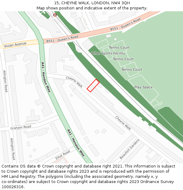 15, CHEYNE WALK, LONDON, NW4 3QH: Location map and indicative extent of plot