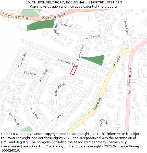 15, CHURCHFIELD ROAD, ECCLESHALL, STAFFORD, ST21 6AG: Location map and indicative extent of plot