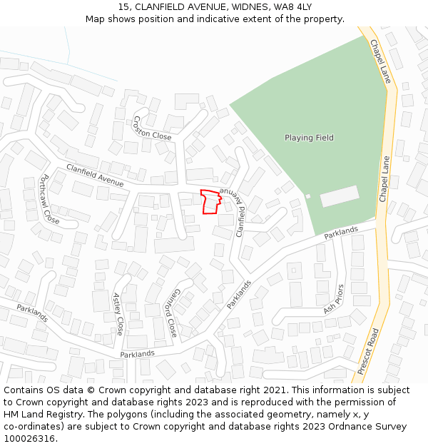 15, CLANFIELD AVENUE, WIDNES, WA8 4LY: Location map and indicative extent of plot