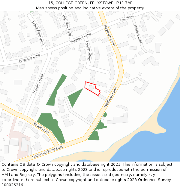 15, COLLEGE GREEN, FELIXSTOWE, IP11 7AP: Location map and indicative extent of plot