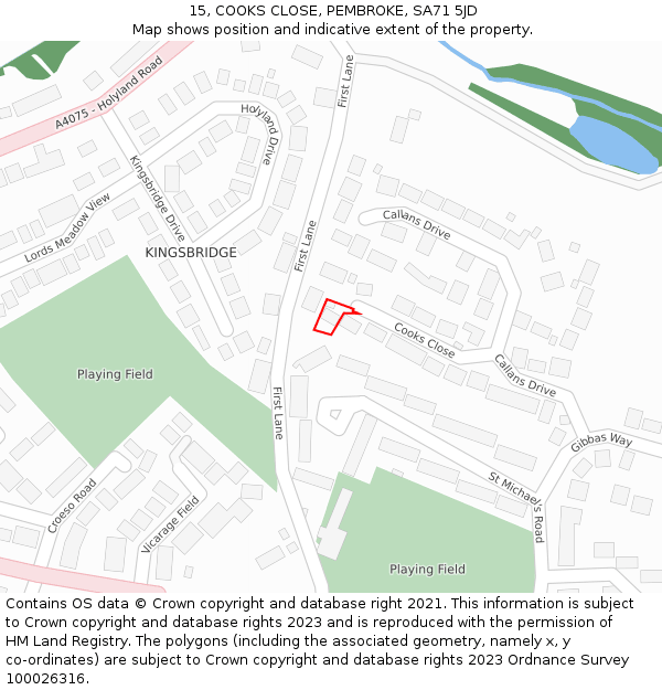 15, COOKS CLOSE, PEMBROKE, SA71 5JD: Location map and indicative extent of plot
