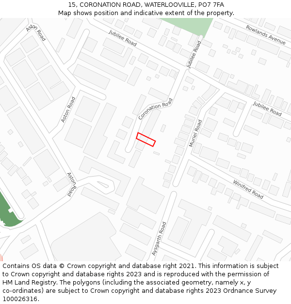 15, CORONATION ROAD, WATERLOOVILLE, PO7 7FA: Location map and indicative extent of plot