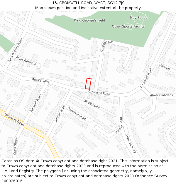 15, CROMWELL ROAD, WARE, SG12 7JS: Location map and indicative extent of plot