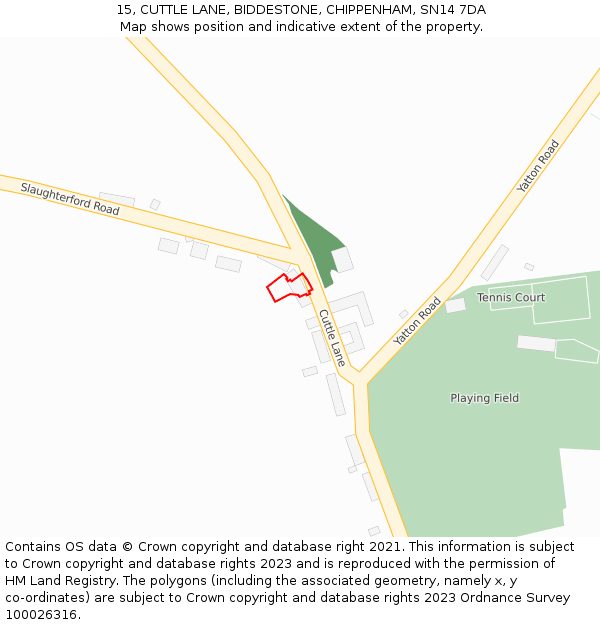 15, CUTTLE LANE, BIDDESTONE, CHIPPENHAM, SN14 7DA: Location map and indicative extent of plot