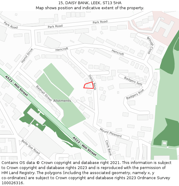 15, DAISY BANK, LEEK, ST13 5HA: Location map and indicative extent of plot