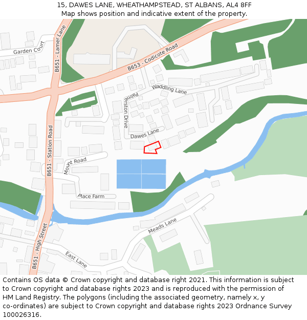 15, DAWES LANE, WHEATHAMPSTEAD, ST ALBANS, AL4 8FF: Location map and indicative extent of plot