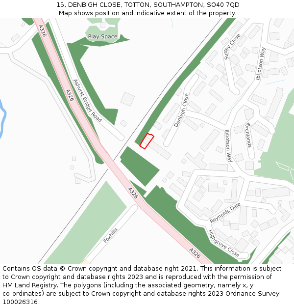 15, DENBIGH CLOSE, TOTTON, SOUTHAMPTON, SO40 7QD: Location map and indicative extent of plot