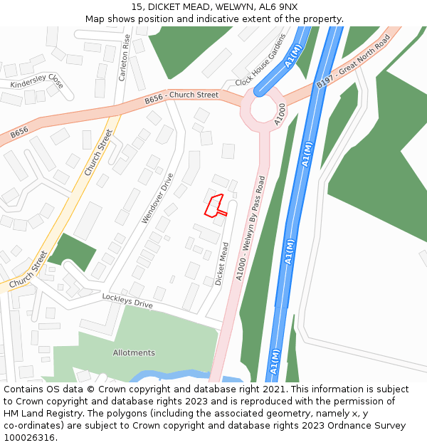 15, DICKET MEAD, WELWYN, AL6 9NX: Location map and indicative extent of plot